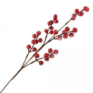 Ветка ягодная искусственная (пластик), 47 см, Цвет: Красный