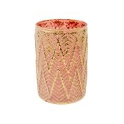Декоративная стеклянная ваза-подсвечник, Д110 Ш110 В165, розовый с золотым напылением, NGB-35