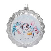 Медальон «Семейство снеговиков на празднике» двусторонний (стекло) 10х2.5х11 см , GLT749