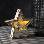 Светодиод. фигура «Звезда с оленем» 21×21×5см, дерево, свеч тёпл, 4364299