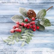 Декор «Зимние грезы» ветка, листья, ягоды, шишка, 27 см 4301756
